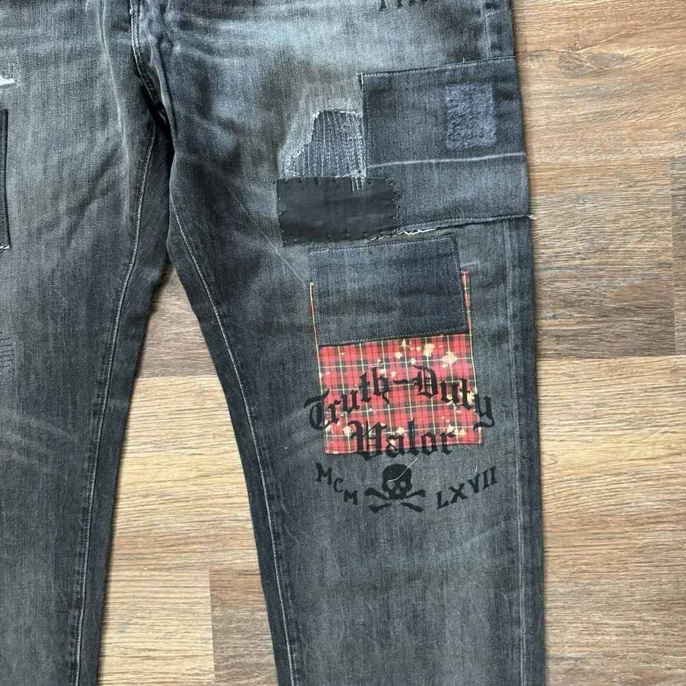 Polo Ralph Lauren Jeans Mens 44Bx30‎ Black Varick Slim Straight Patchwork Grunge